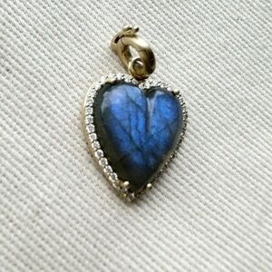 14K GOLD DIAMOND & LABRADORITE ALANA HEART CHARM - Blue Flash Rare